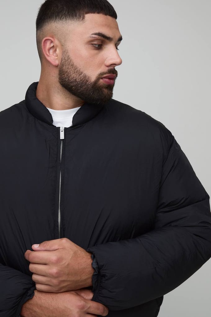Plus Mono Gewatteerde Oversized Bomberjack | Black | Size 2XL