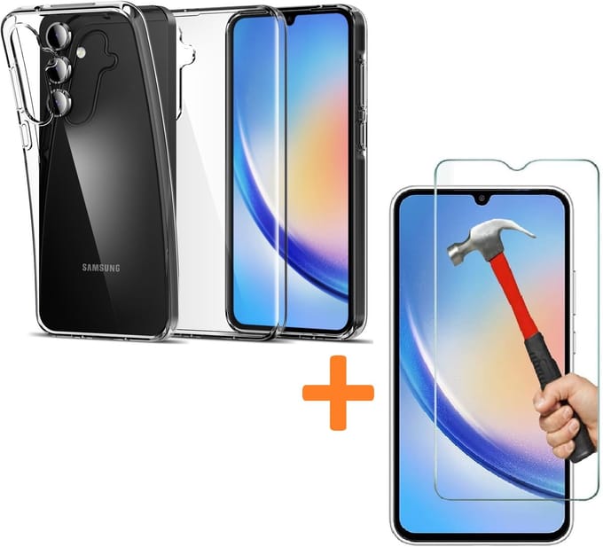 Silicone hoesje Transparant 3x Tempered glas Screen Protector Geschikt voor: Samsung Galaxy A35