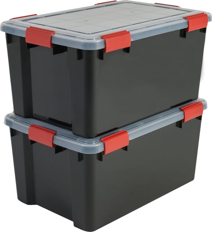IRIS Airtight Opbergbox - 50L - Kunststof - Zwart/Rood - Set van 2