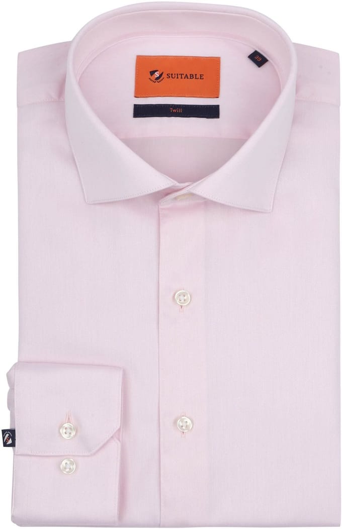 Suitable Overhemd Twill Roze - Maat 42 - Heren - Overhemden Formeel