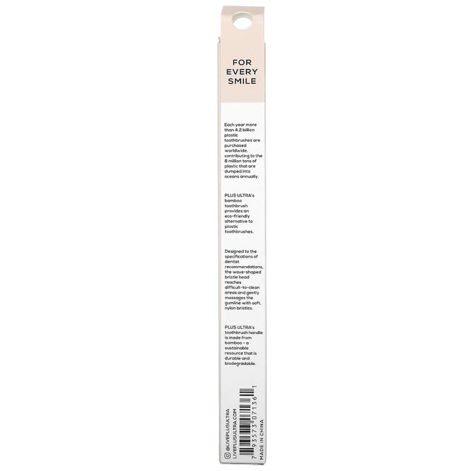 Plus Ultra, brosse à dents en bambou, hello gorgeous, adulte, souple, 1 brosse à dents white