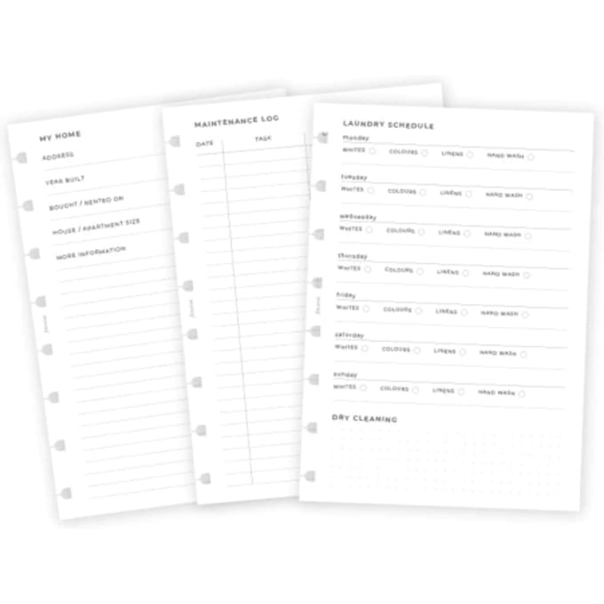 Filofax notitieboek interieur, formaat a5, uitvoering huishoudplanner a 56 vel