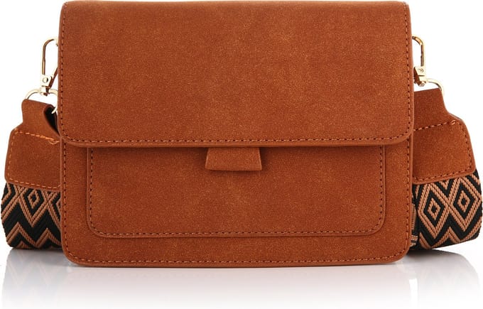 Handtas - compact schoudertas - crossbody tas - dames - cadeautip - bruin - oranje