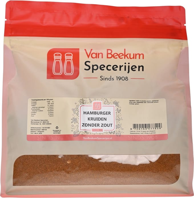 Van Beekum Specerijen - Hamburger Kruiden Zonder Zout - 1 KG (hersluitbare stazak)