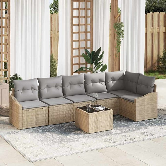 vidaXL Bankstel 7 st Beige poly rattan