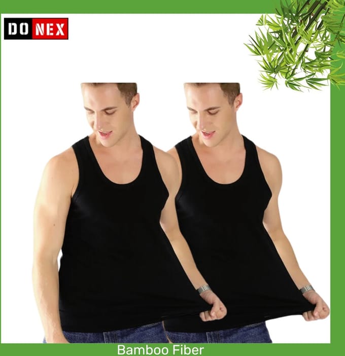 2 pack DONEX® luxe bamboe heren onderhemd - Zwart - Maat M