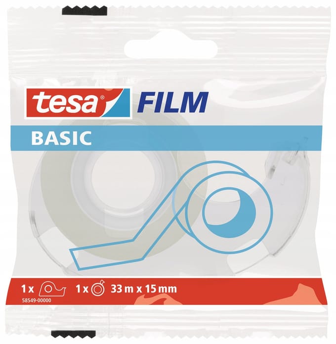 Tesa Tesafilm BASIC - Transparante Plakband - 33m x 15mm - Met Dispenser