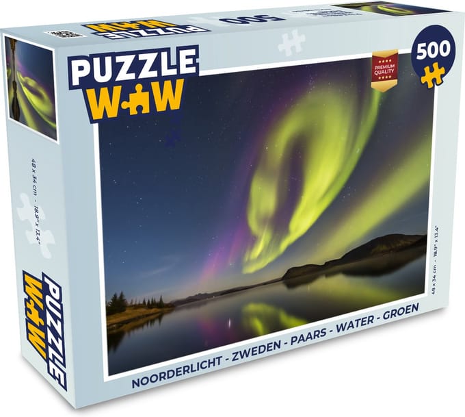 Puzzel Noorderlicht - Zweden - Paars - Water - Groen - Legpuzzel - Puzzel 500 stukjes