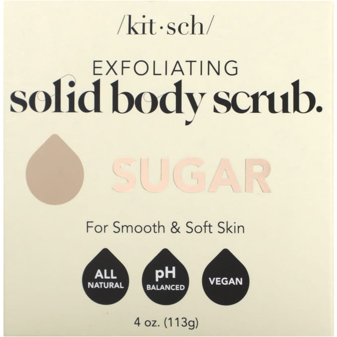 Kitsch, Gommage Exfoliant Solide pour le Corps, Sucre, Sucre Brun, et Gousse de Vanille, 4 oz (113g) beige
