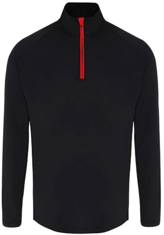 TriDri - Performance Longsleeve met 1/4 Rits T-Shirt - Black/Red maat XL