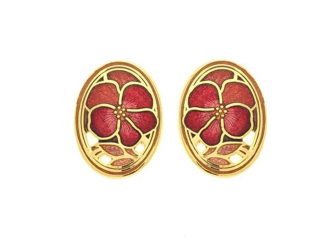 Behave - Oorringen dames - bloemmotief - rood - 2 cm - retro ovaal