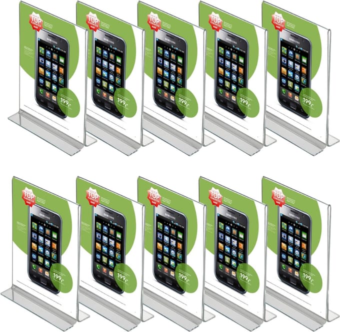 10 pack | Folderstandaard | T-standaard A5 formaat staand | Menukaarthouder | acryl T standaard | acryl kaarthouder | menustandaard A5 | van duurzaam