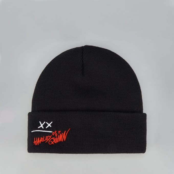 Harley Quinn Beanie Hat With Embroidery - Black