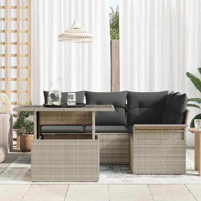 vidaXL - Tuinbank - Set - 5 - st - Lichtgrijs - poly - rattan
