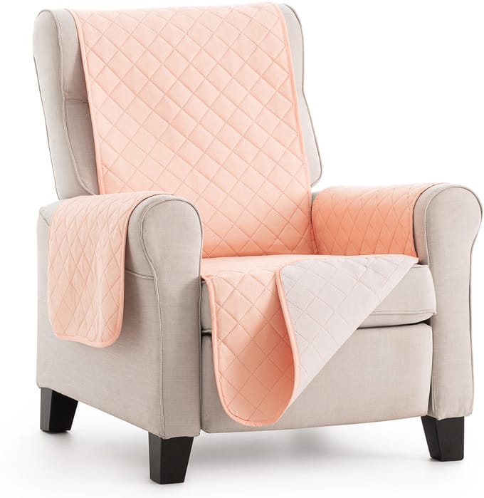 Belmarti® Fauteuilbeschermer Duo - 55cm breed - Zalmroze-Ivoor - Premium kwaliteit - Omkeerbaar - Antislip Onderkant - Huisdiervriendelijk - Zacht microvezel