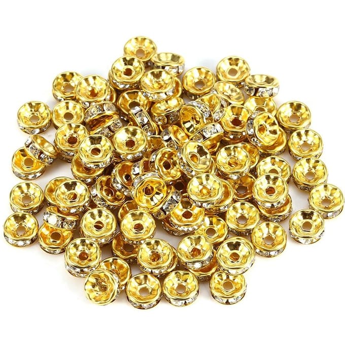 100 stuks/set Legering Strass Losse Bedel Spacer Kraal voor Sieraden Maken 8mm goud