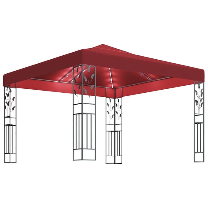 vidaXL - Prieel - met - LED-lichtslinger - 3x3 - m - wijnrood