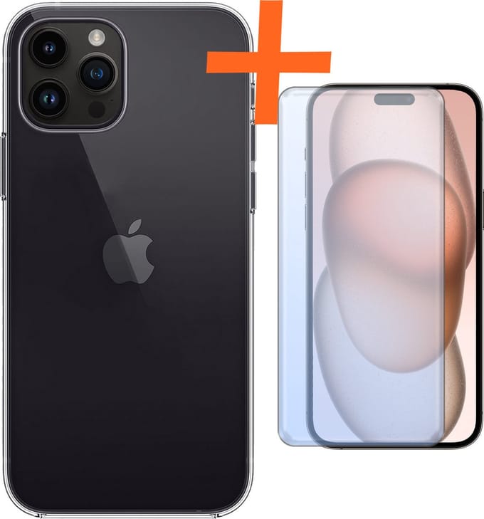 Hoes - Met Screenprotector - Geschikt voor Apple iPhone 15 Pro Max - Sterk & Shockproof - Back Cover - Siliconen Case - Telefoon Hoes - Transparant
