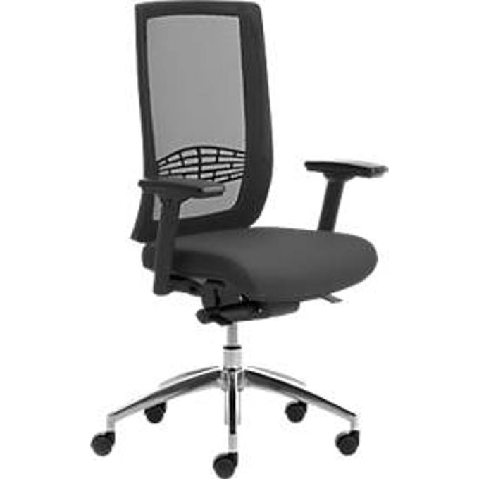 Bureaustoel WIKI, met armleuningen, netrug, frame van gepolijst aluminium, zwart