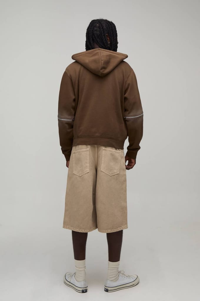 Boxy Hoodie Met Ritssluiting En Spray Wash | Brown | Size Medium