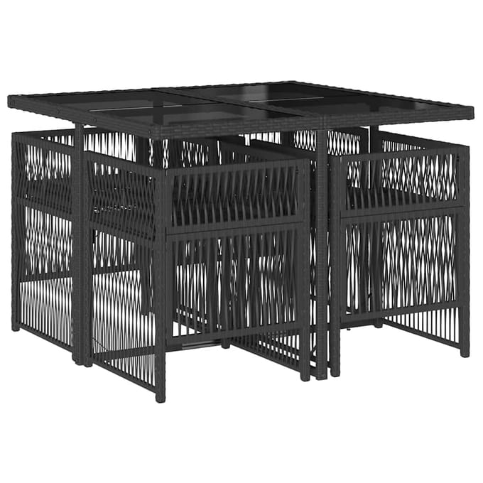 vidaXL - 5-delige - Tuinset - met - kussens - poly - rattan - zwart