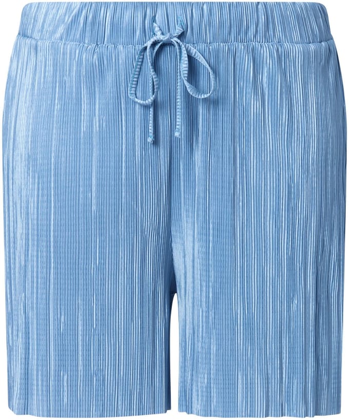 Ulla Popken - Dames - Geplooide short elastische tailleband striklint - Rookblauw - Maat 42+