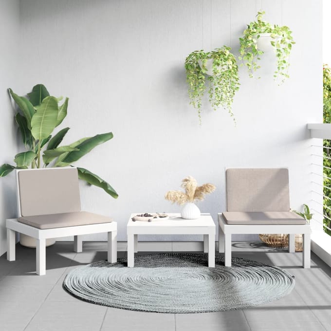 vidaXL - 3-delige - Loungeset - met - kussens - PP - wit