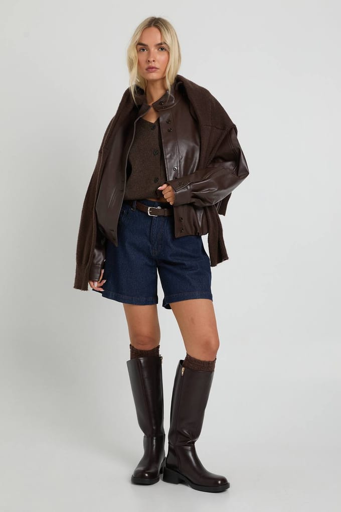 boohoo Dames Bomberjack van nep leer | Chocolate | Maat: 12