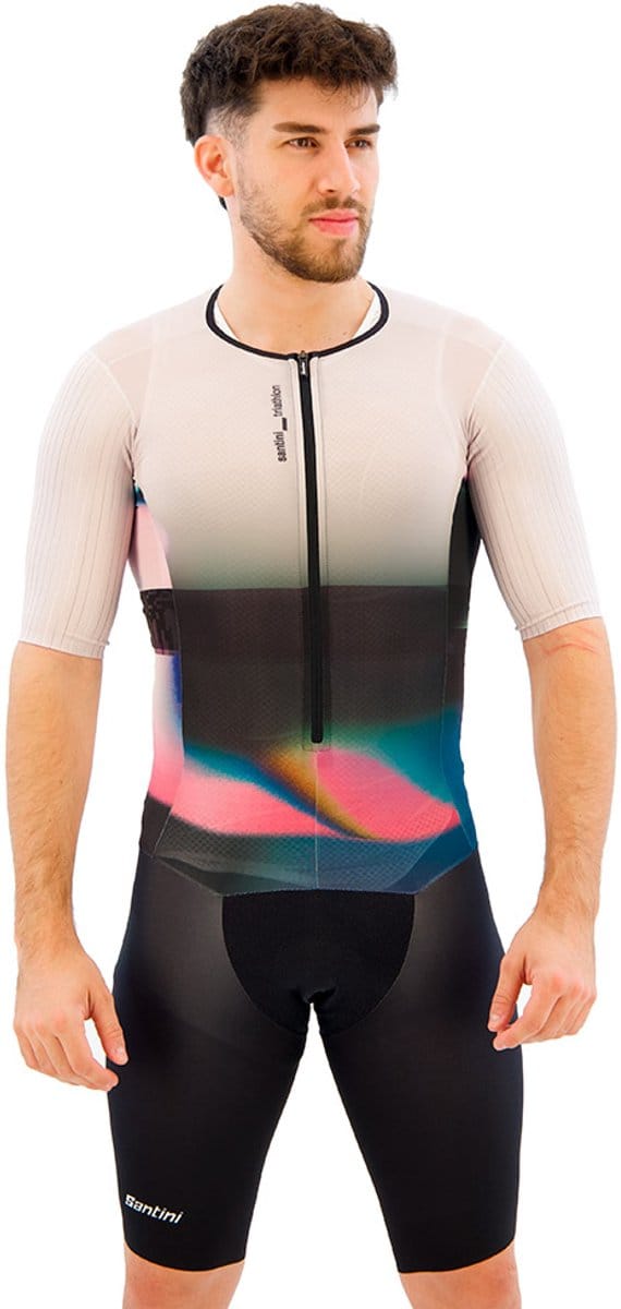 Santini Viper Korte Mouw Triatlonpak Beige M Man