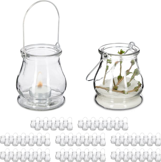 96x windlicht - theelichthouder - buiten - handvat - glas - transparant