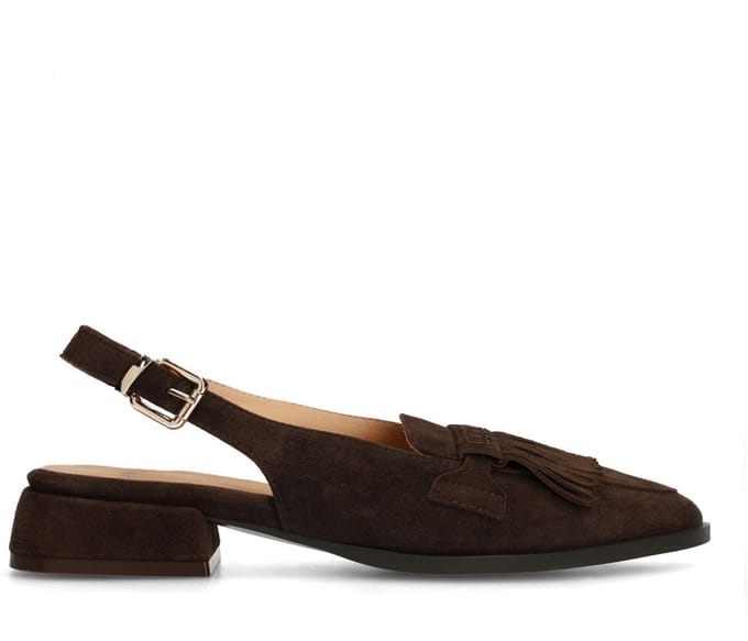 Manfield - Dames - Donkerbruine suède slingbacks - Maat 40
