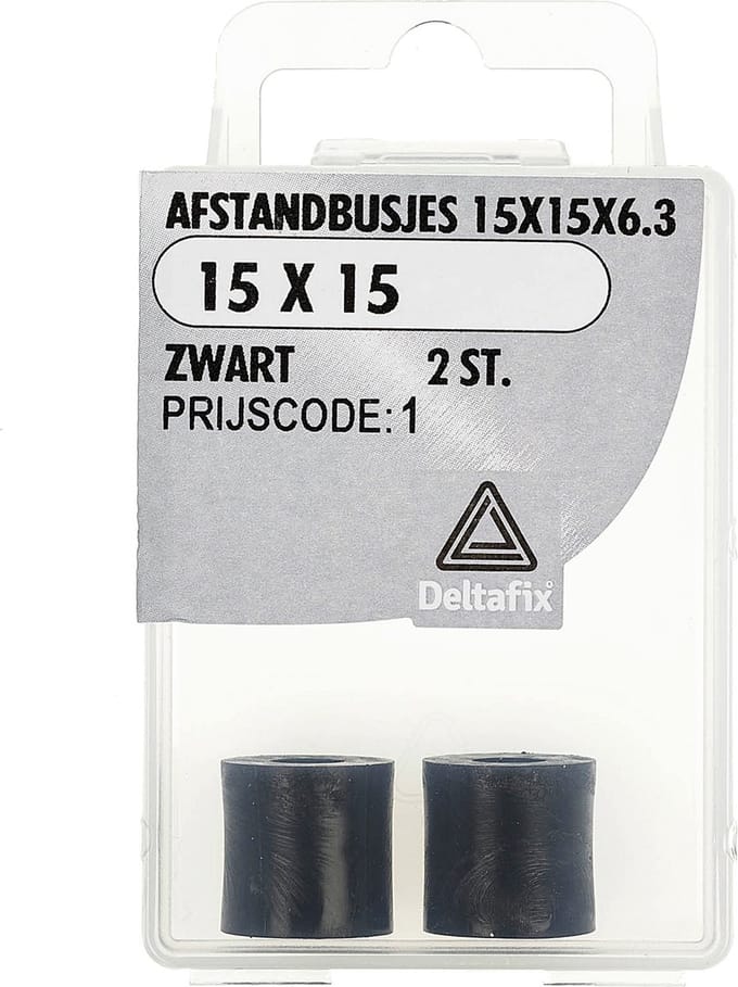 Deltafix - Afst.bus 15x15x6.3 zwart 2st