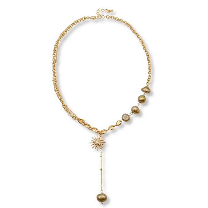 Marama - Ketting Pearl Sun - Parels - Gouden Plating - Hanger Zon