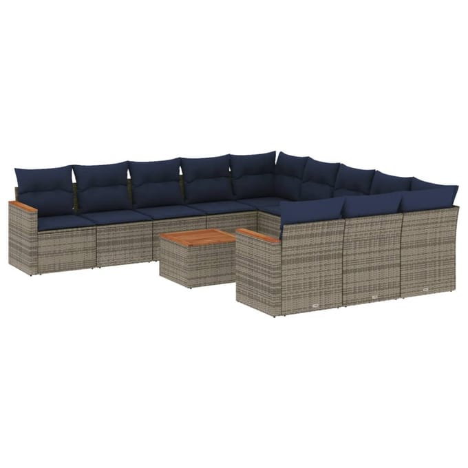 vidaXL - 12-delige - tuinbankset - met - kussens, - grijs - polyrotan