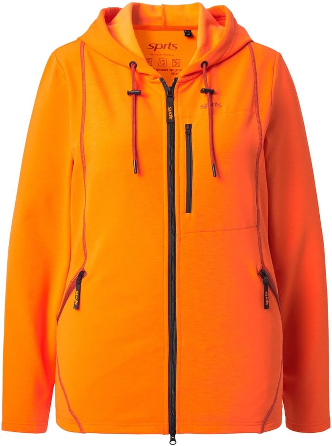 Ulla Popken - Dames - Sweatvest 2-wegrits capuchon duimgat - Lichtoranje - Maat 42+
