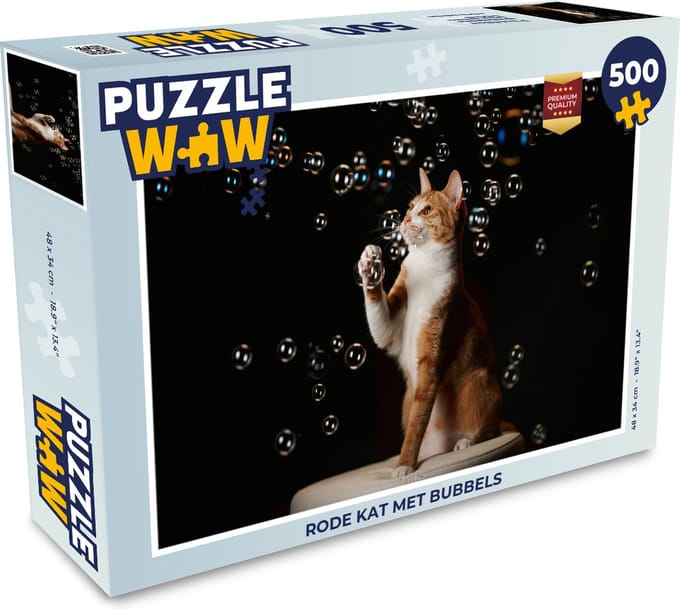 Puzzel Rode kat met bubbels - Legpuzzel - Puzzel 500 stukjes