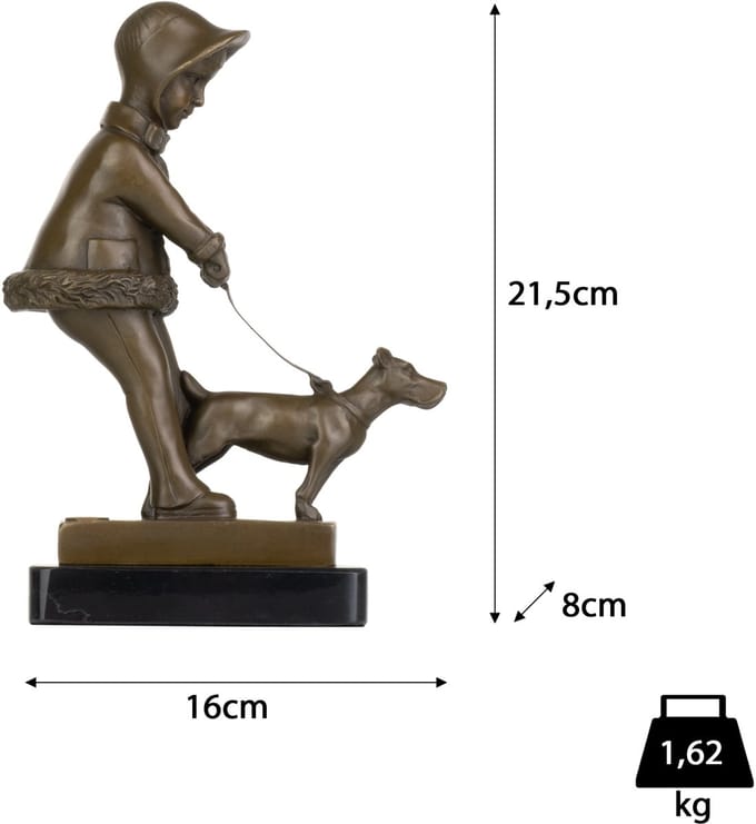 Exclusief Art Deco bronzen beeld kind met hond marmer 21 cm luxe decoratie