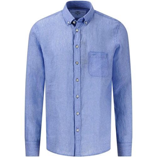 Fynch-Hatton Overhemd Uni Color Premium Linnen Button-Down Strong Blue / male