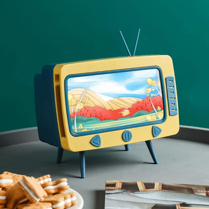 Tissuebox Houder Televisie Stijl Retro Ontwerp Multifunctioneel Telefoon Sleuf Ontwerp Tissuebox Deksel blauw