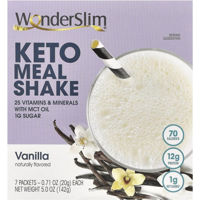 WonderSlim, Shake repas cétogène, Vanille, 7 sachets, 0,71 oz (20 g) chaque