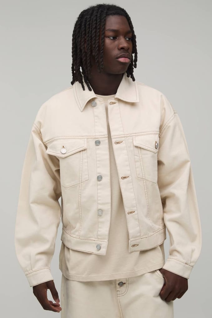 Oversized Boxy Denim Co-Ord Jacket | Ecru | Size Small