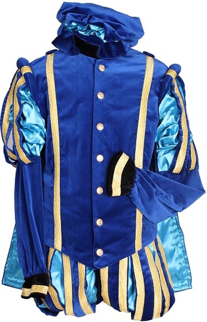 Piet fluweel met cape Malaga Blauw / Babyblauw.