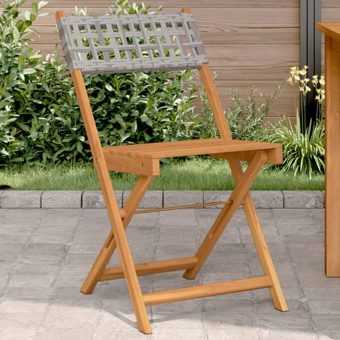 vidaXL - Opklapbare - stoelen, - 2 - stuks, - grijs, - massief - acaciahout - en - polyrotan.