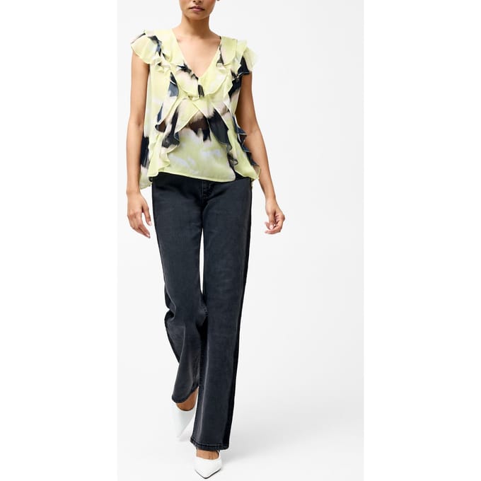 French Connection Natalie Eminia Chiffon Ruffle Light Lime Green Mul Taglia: 8 | Magliette intime Outlet | Donna | Verde