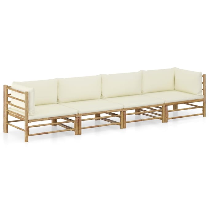 vidaXL - 4-delige - Loungeset - met - crèmewitte - kussens - bamboe