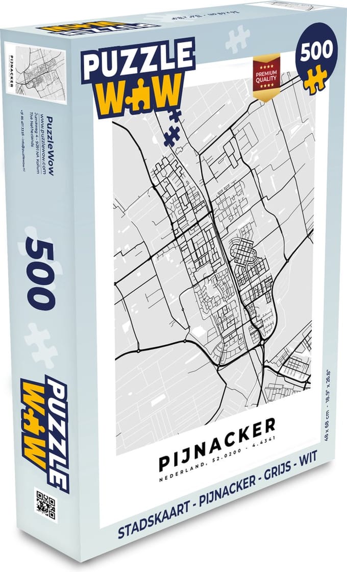 Puzzel Stadskaart - Pijnacker - Grijs - Wit - Legpuzzel - Puzzel 500 stukjes - Plattegrond