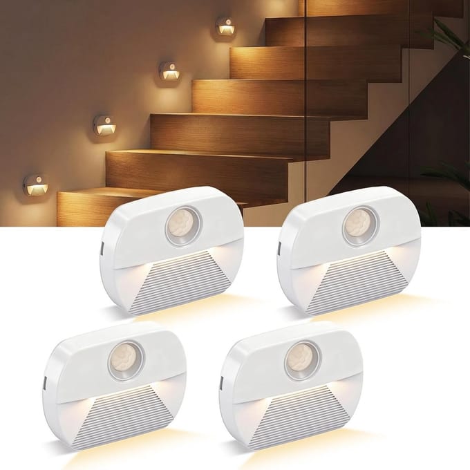 Draaibare Led Nachtlampjes met Bewegingssensor - Set van 4 - Voor Trappen en Gang