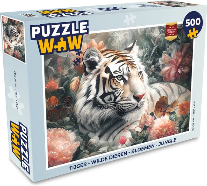 Puzzel Tijger - Wilde dieren - Bloemen - Jungle - Legpuzzel - Puzzel 500 stukjes