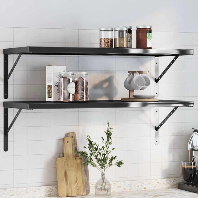vidaXL - Wandschappen - 2 - st - 100x40 - cm - roestvrijstaal - zwart