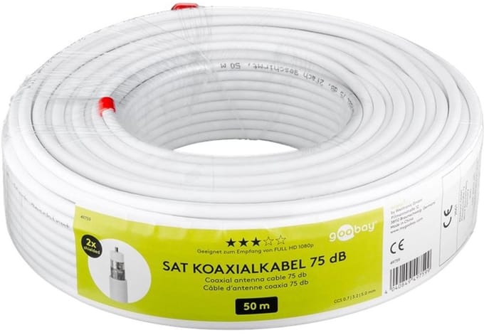 75 dB SAT Coax kabel, Double Shielded - 50 m